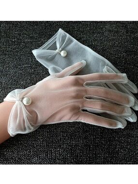 Sheer Elegance White Gloves With Pearl Drop Accent Wedding Tea Church Derby NWT